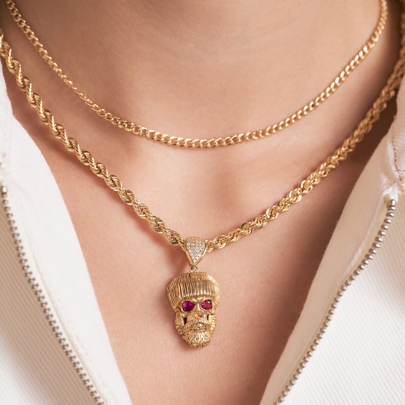 Red Eyed Hip Hop Skull Pendant in 18k Gold Vermeil