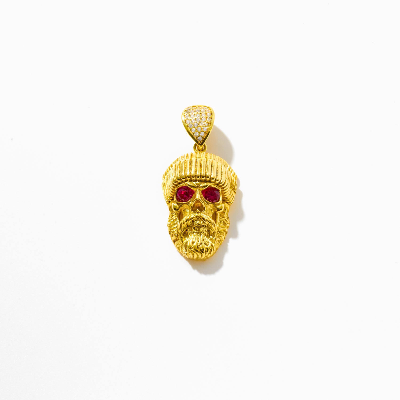 Red Eyed Hip Hop Skull Pendant in 18k Gold Vermeil
