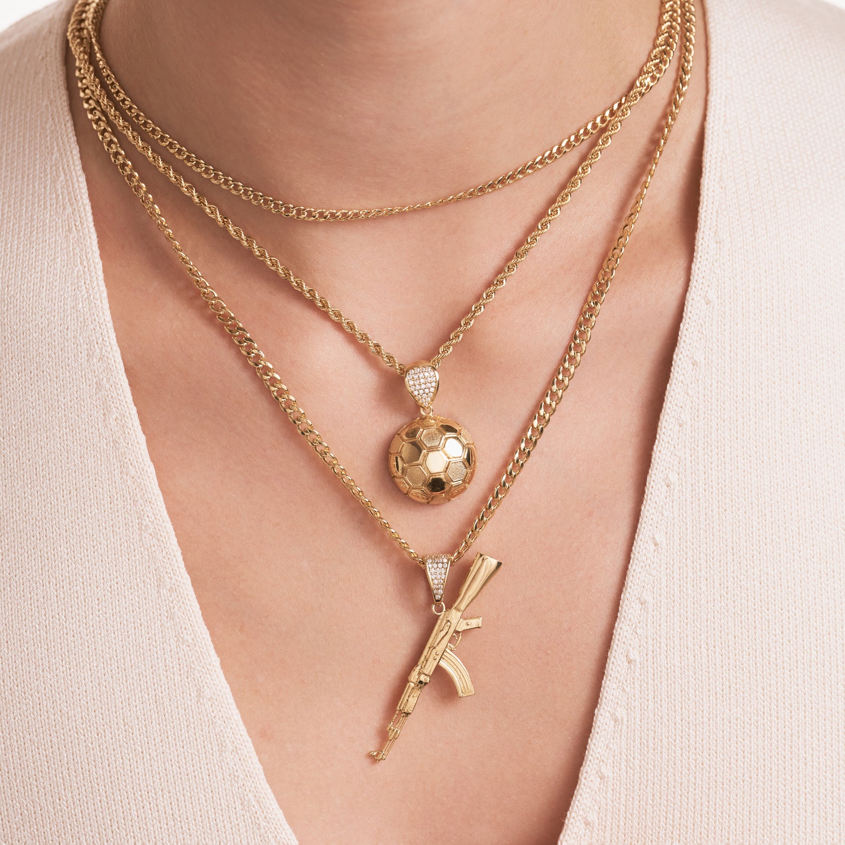 Hip Hop Style Gold Gun Pendant in 18k Gold Vermeil