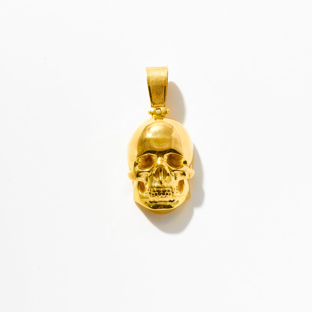 Gold High Polish 3D Gold Skull Pendant
