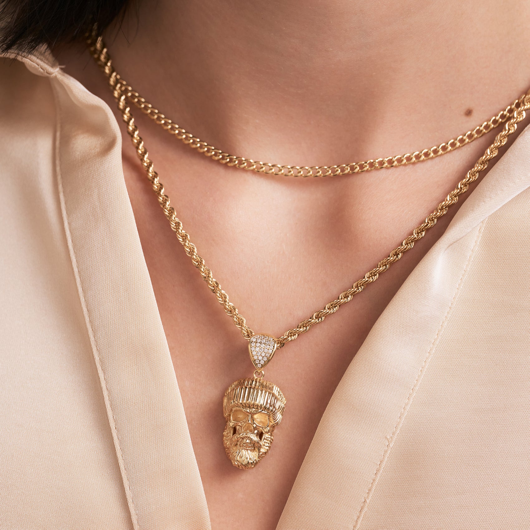 Gold Hip Hop Bearded Skull Pendant