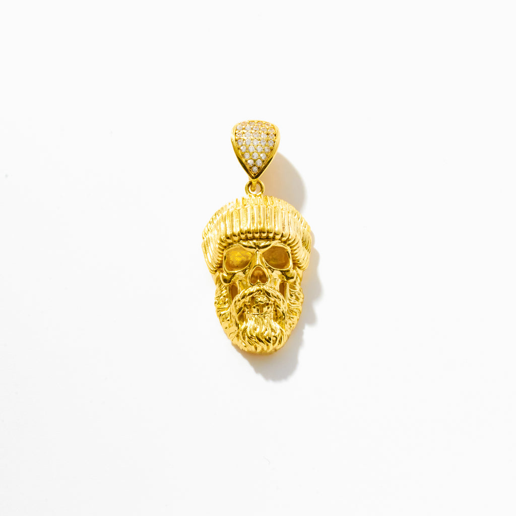 Gold Hip Hop Bearded Skull Pendant