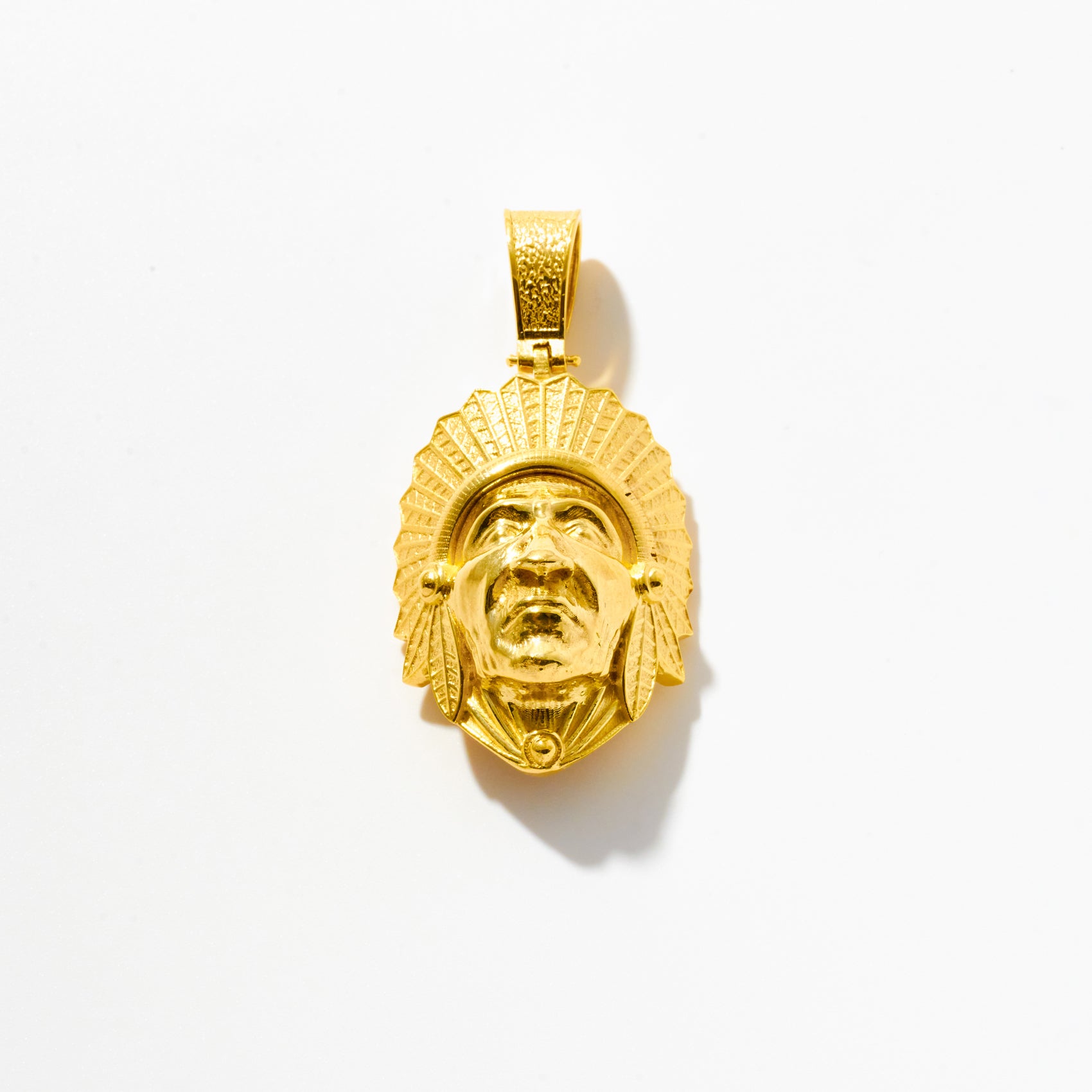 Gold Native American Warrior Charm with Feather Headdress Pendant