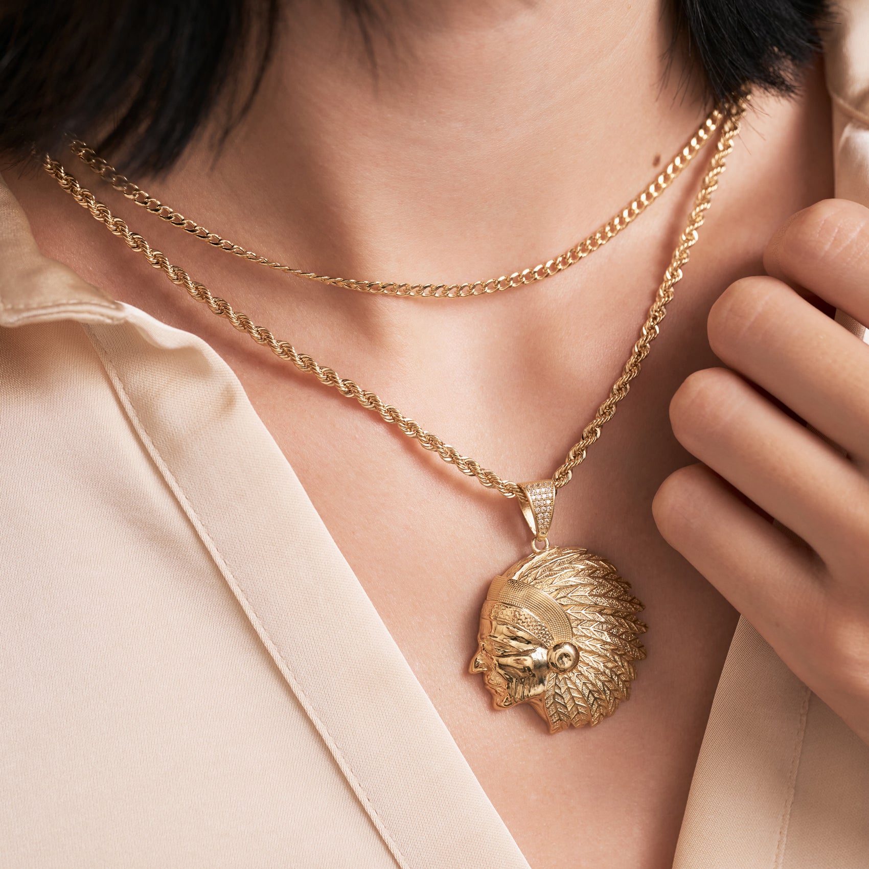 Gold Indian Chief Head Pendant