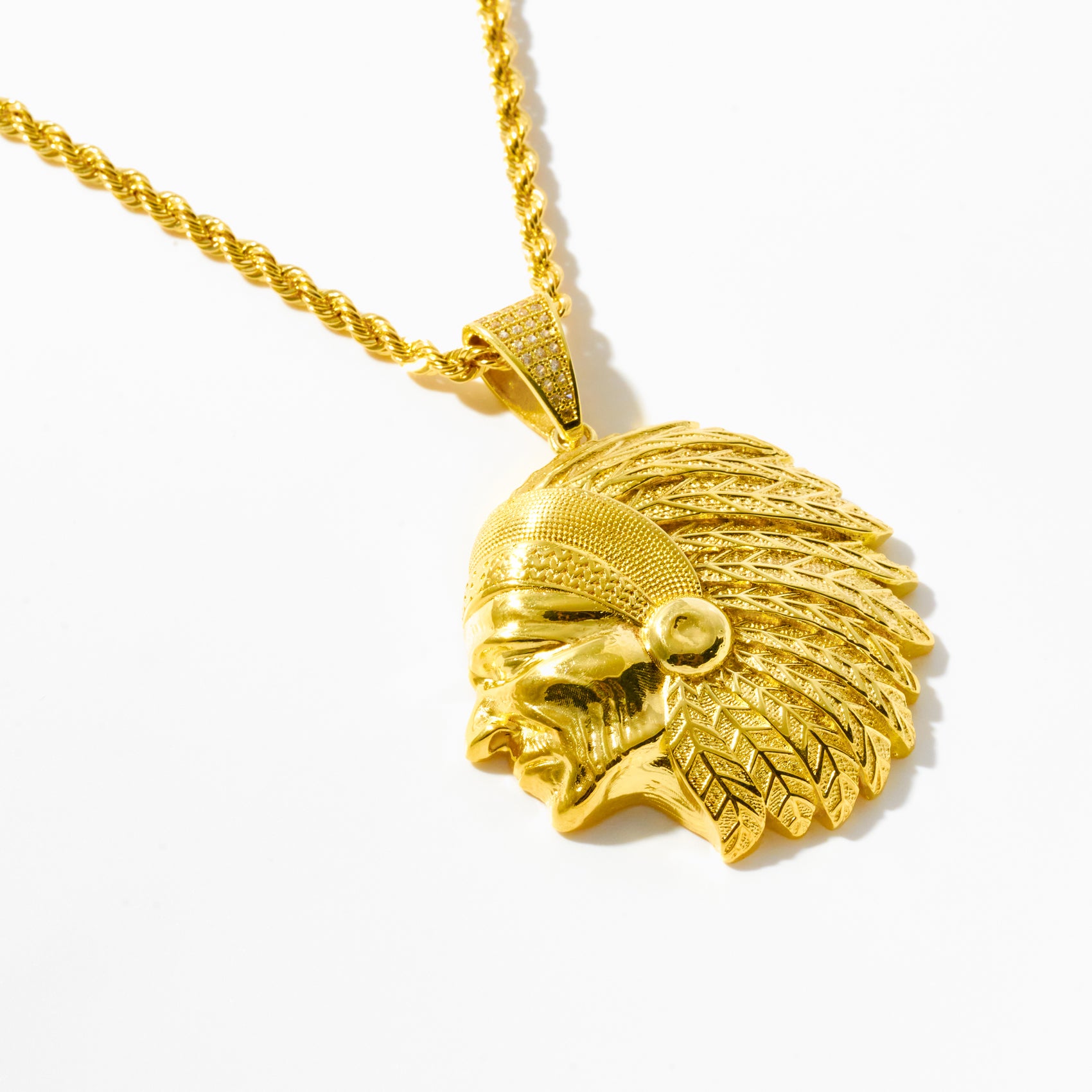 Gold Indian Chief Head Pendant