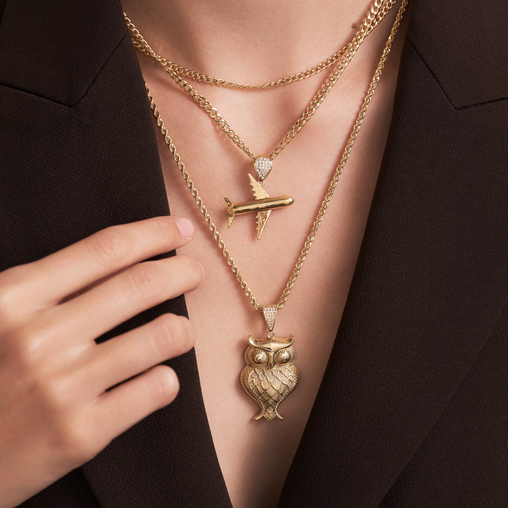 Textured Owl Pendant in 18k Gold Vermeil